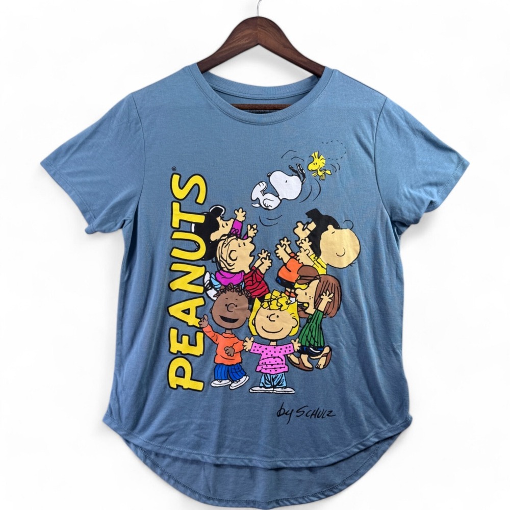 Peanuts Snoopy Charlie Brown Blue Graphic T-Shirt Womens XL Juniors 15-17
